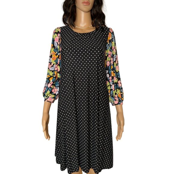 Maeve by Anthropologie Sawyer Polka Dot Floral 3/4 Sleeve Dress Black Size XS - Picture 2 of 8